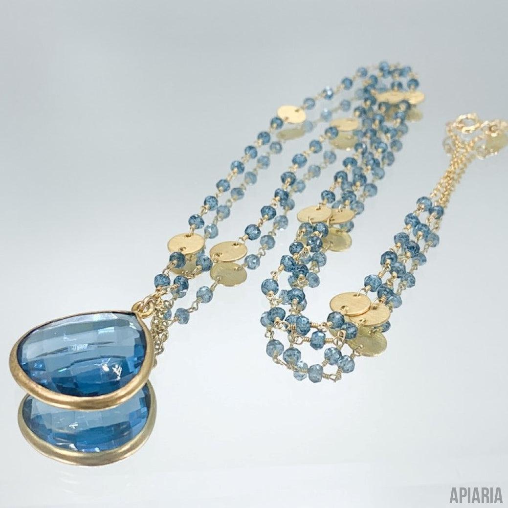 Trillion Cut Swiss Blue Topaz Matching Earrings and Necklace Set in Yellow  Gold - Etsy